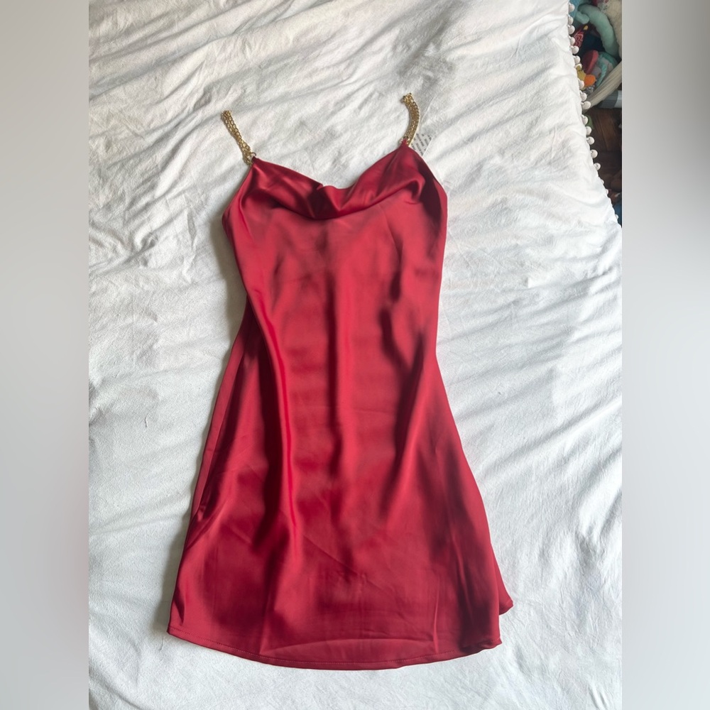 urban outfitters red satin slip dress new with tags gold chain straps